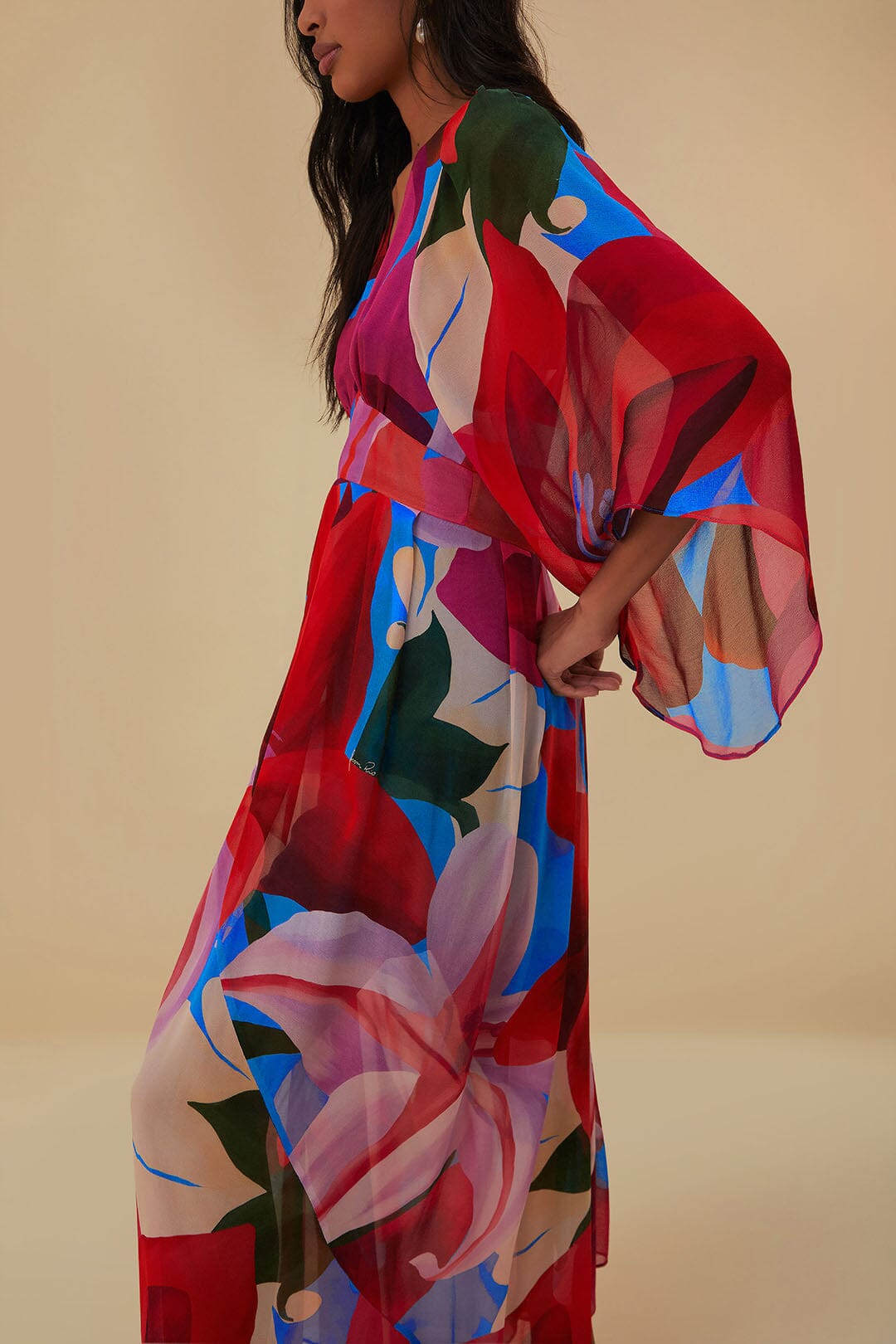 Watercolor Floral Maxi Dress - Red