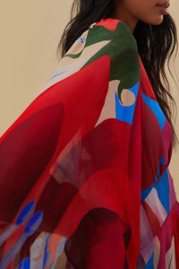 Watercolor Floral Maxi Dress - Red