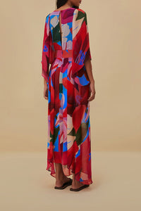 Watercolor Floral Maxi Dress - Red