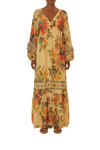 Robe longue Delicate Garden - Jaune