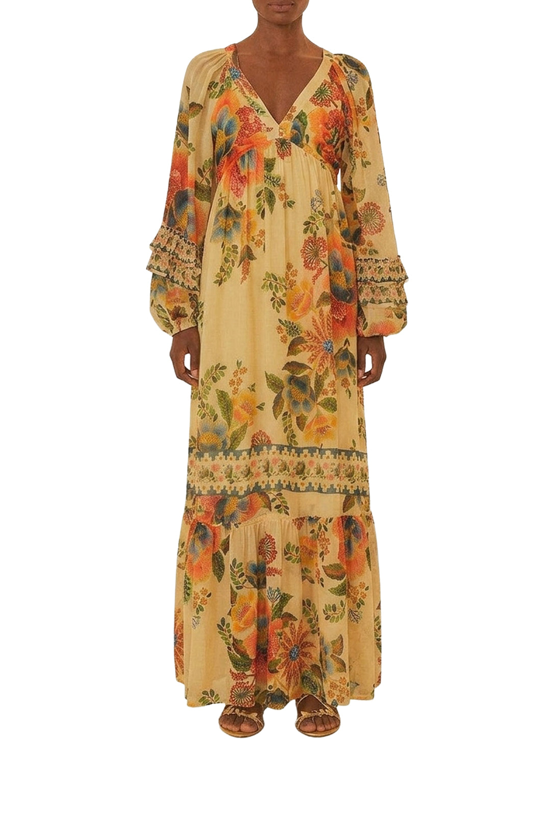Robe longue Delicate Garden - Jaune