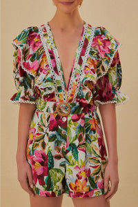 DJV_Painted Flowers Off White Robes courtes - Painted Flowers Off White