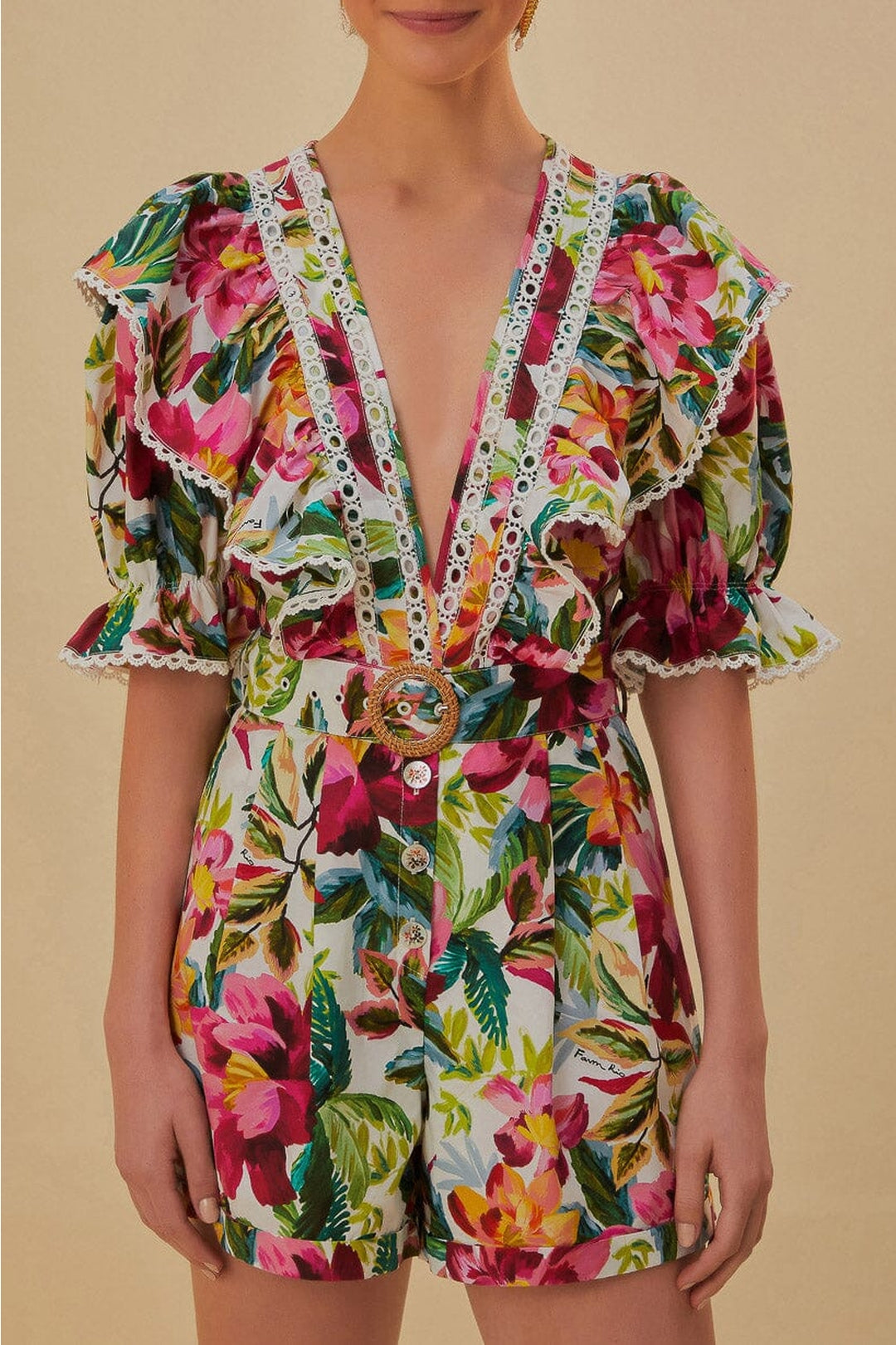 DJV_Painted Flowers Off White Robes courtes - Painted Flowers Off White