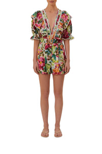 Combi-short Painted Flowers en coton - Multicolore
