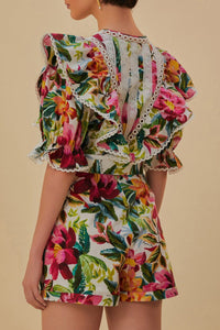 DJV_Painted Flowers Off White Robes courtes - Painted Flowers Off White