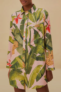 Banana Leaves Linen Playsuit - Pink