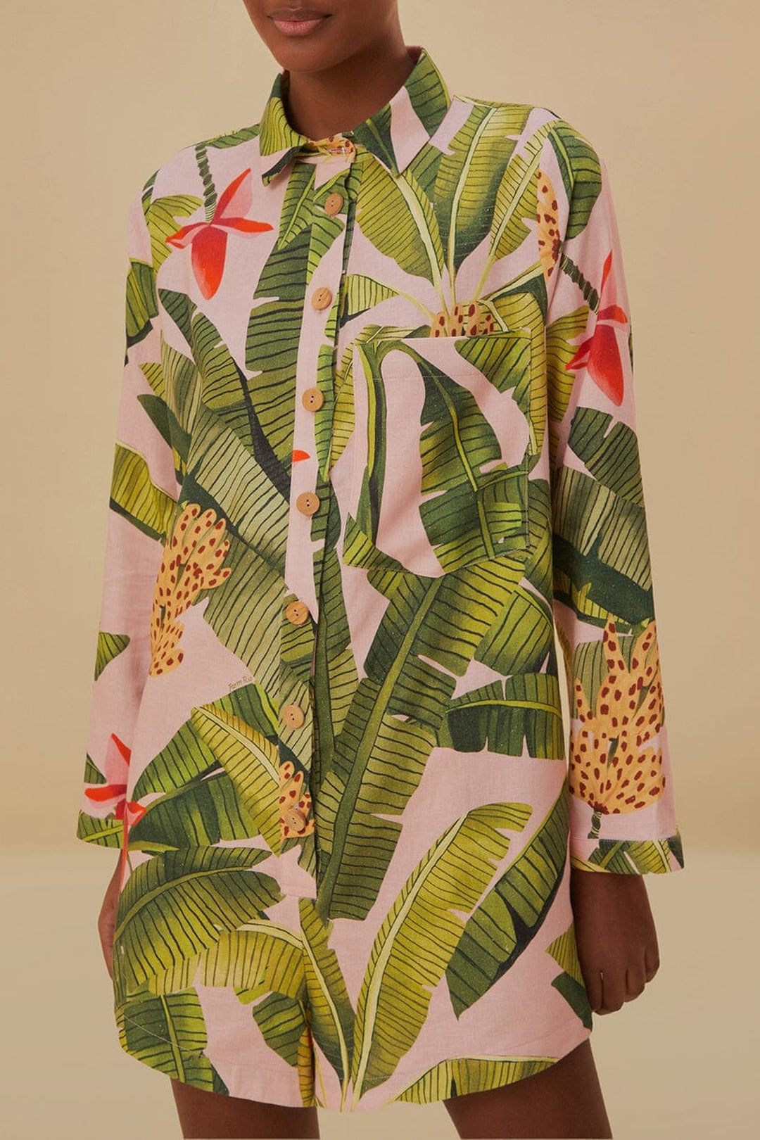 Banana Leaves Linen Playsuit - Pink