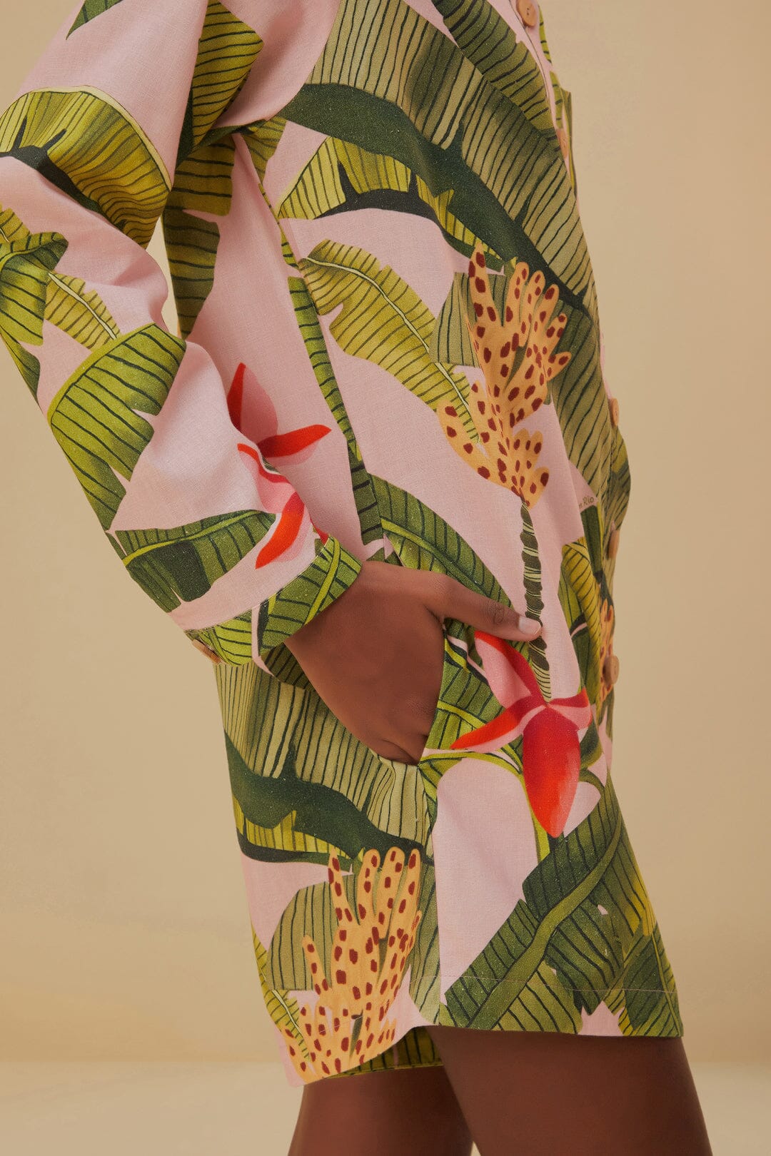 Banana Leaves Linen Playsuit - Pink
