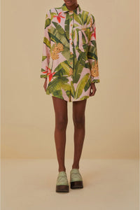 Banana Leaves Linen Playsuit - Pink