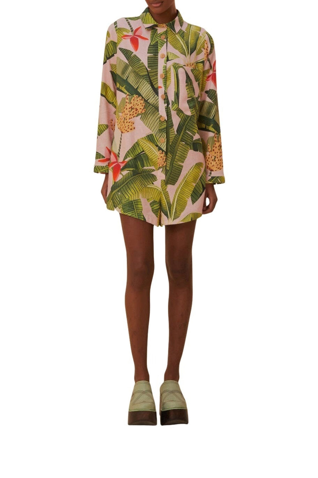 Combishort Banana Leaves en lin - Rose