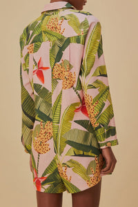 Banana Leaves Linen Playsuit - Pink