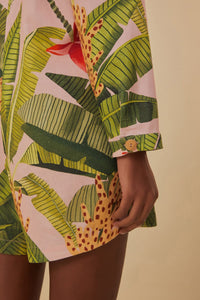 Banana Leaves Linen Playsuit - Pink