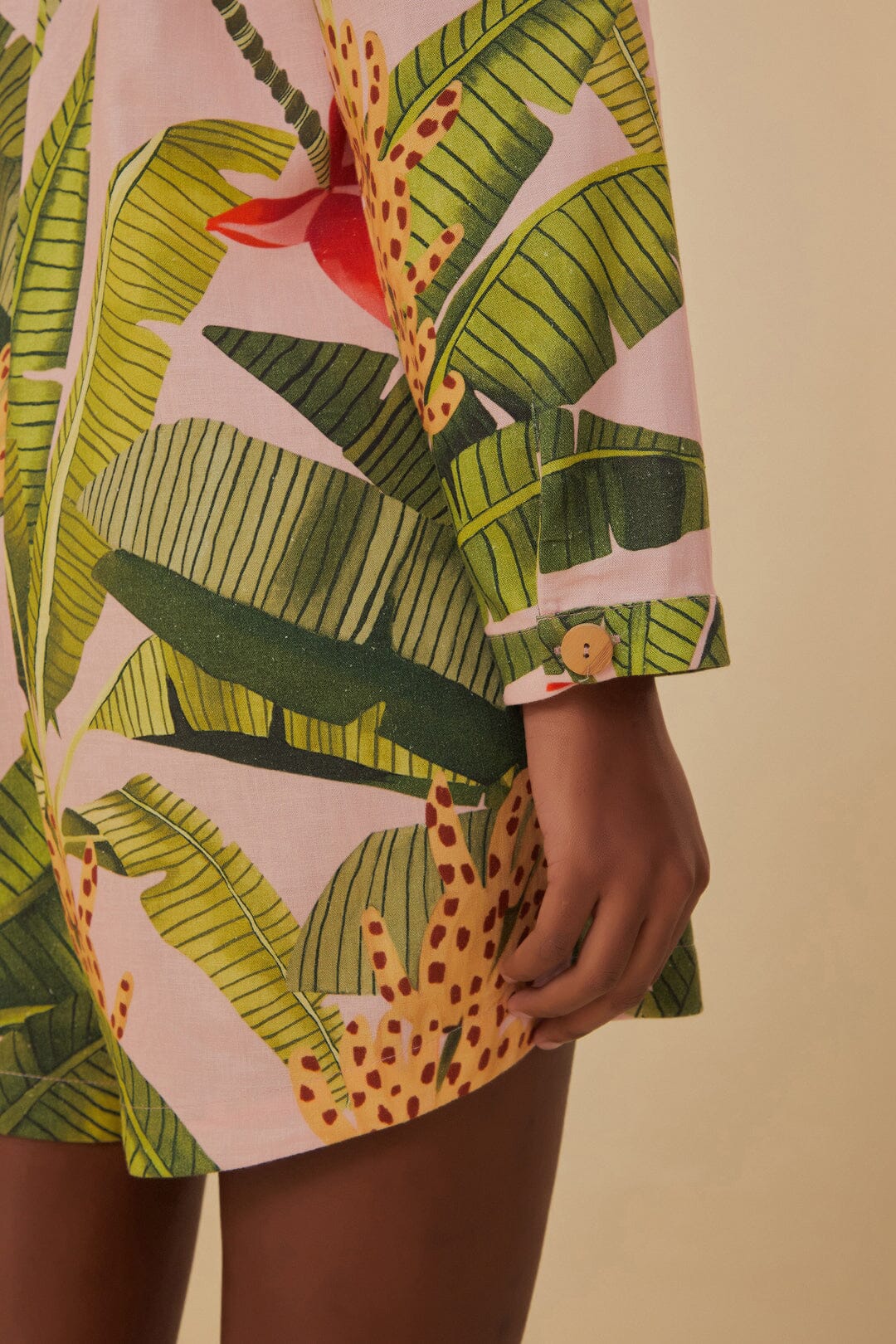 Banana Leaves Linen Playsuit - Pink