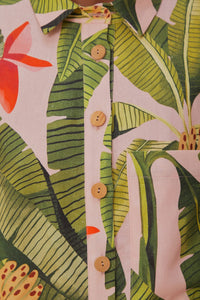 Banana Leaves Linen Playsuit - Pink