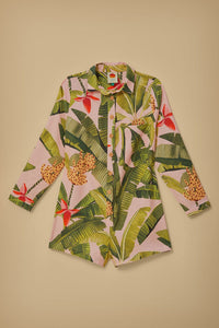 Banana Leaves Linen Playsuit - Pink