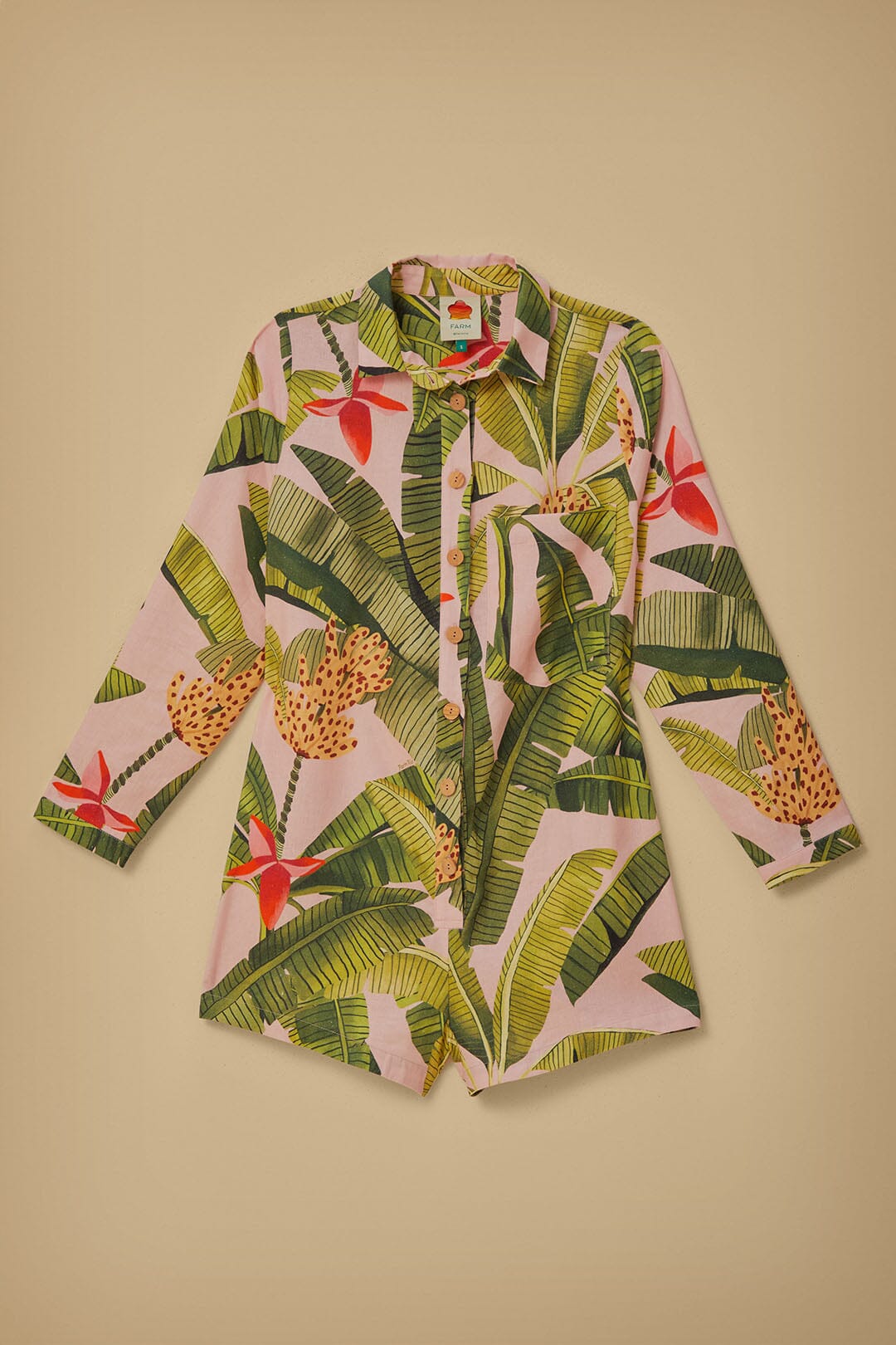 Banana Leaves Linen Playsuit - Pink