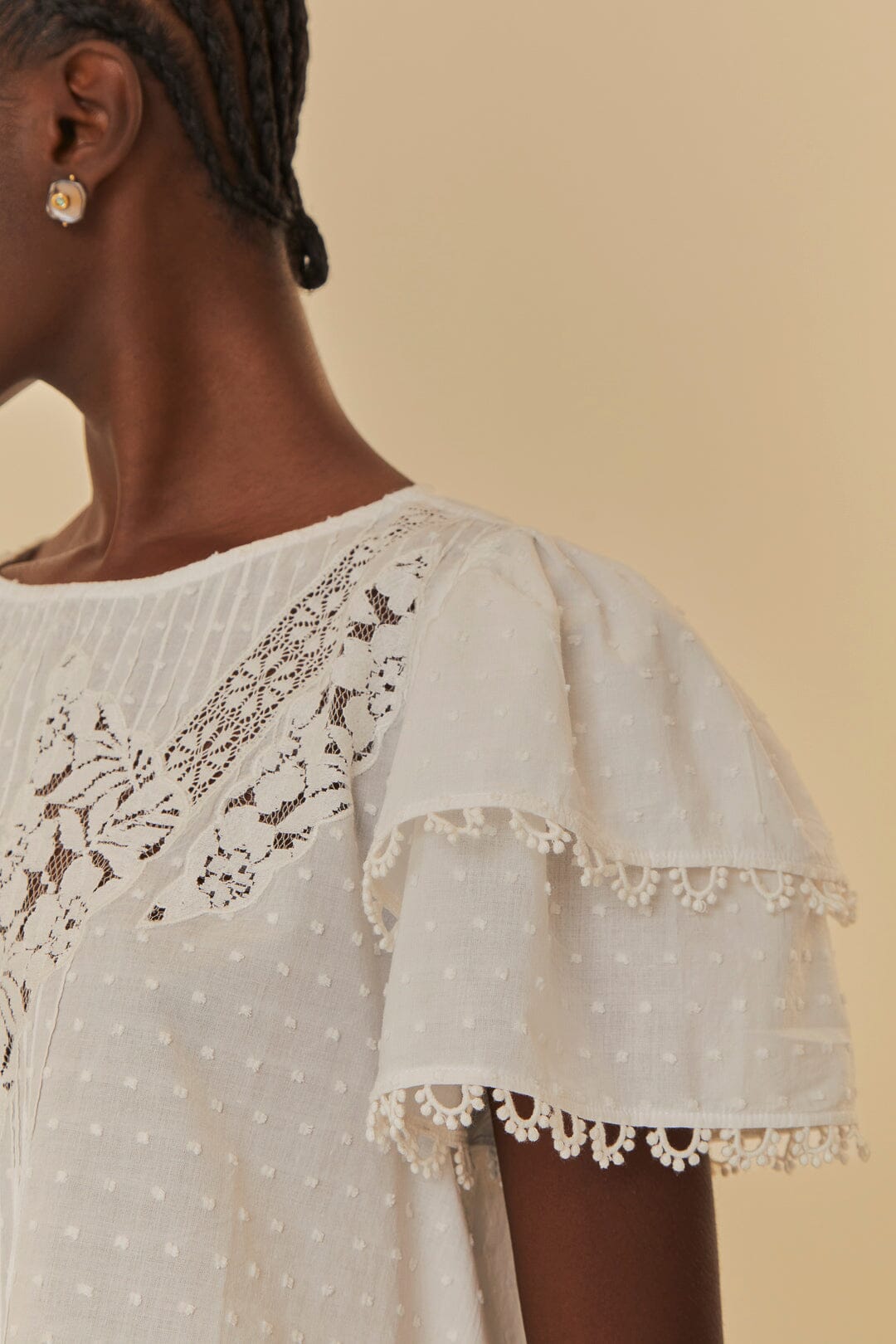 Blouse à manches courtes ajourée - Blanc