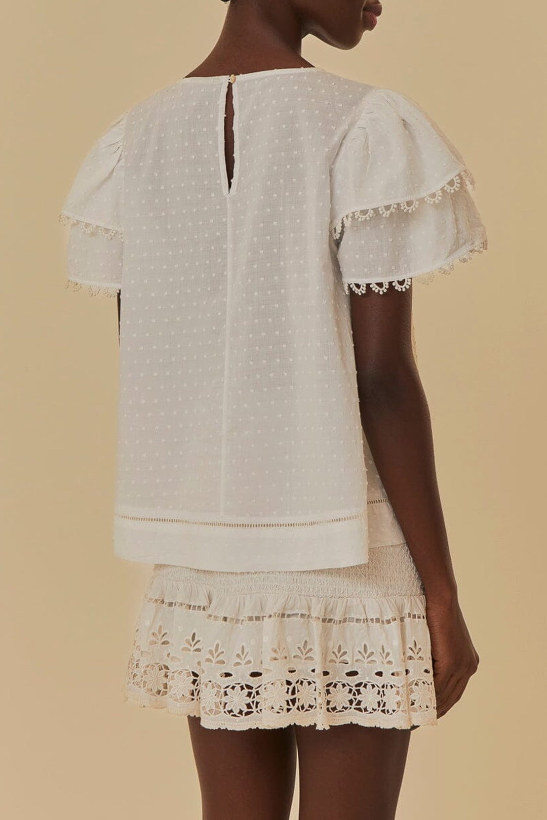 Blouse à manches courtes ajourée - Blanc