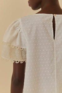 Blouse à manches courtes ajourée - Blanc