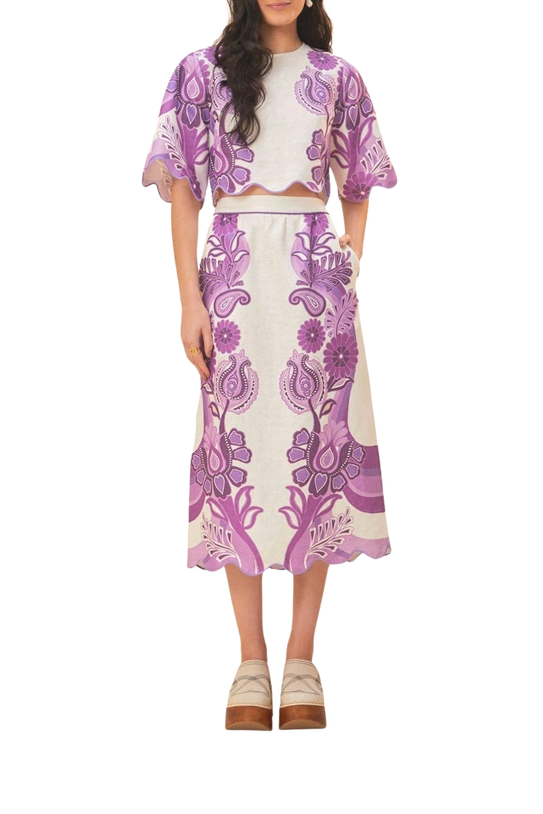 Jupe midi Color Festival en lin - Violet