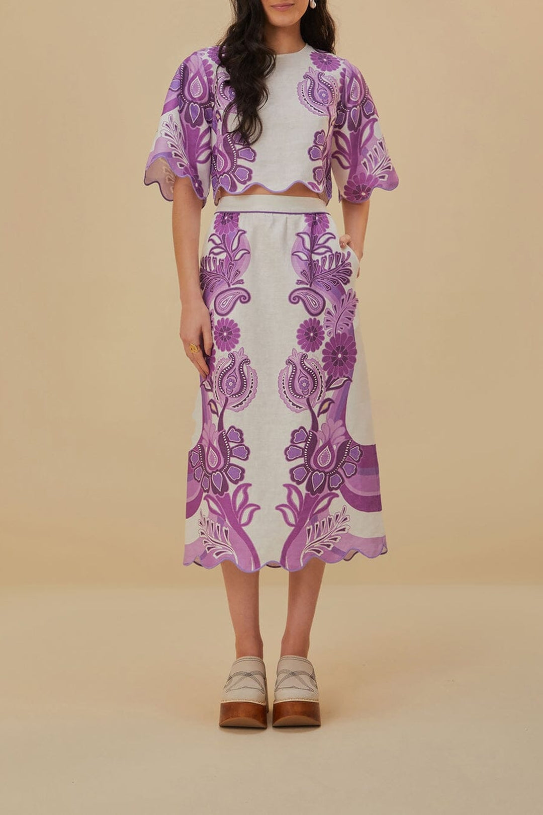 Jupe midi Color Festival en lin - Violet