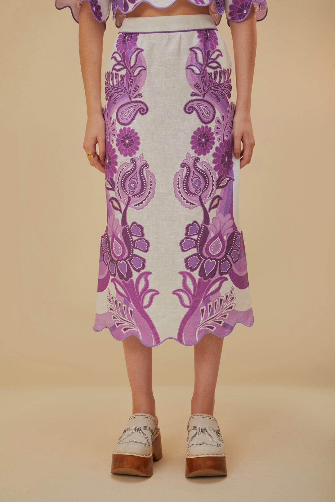 Jupe midi Color Festival en lin - Violet