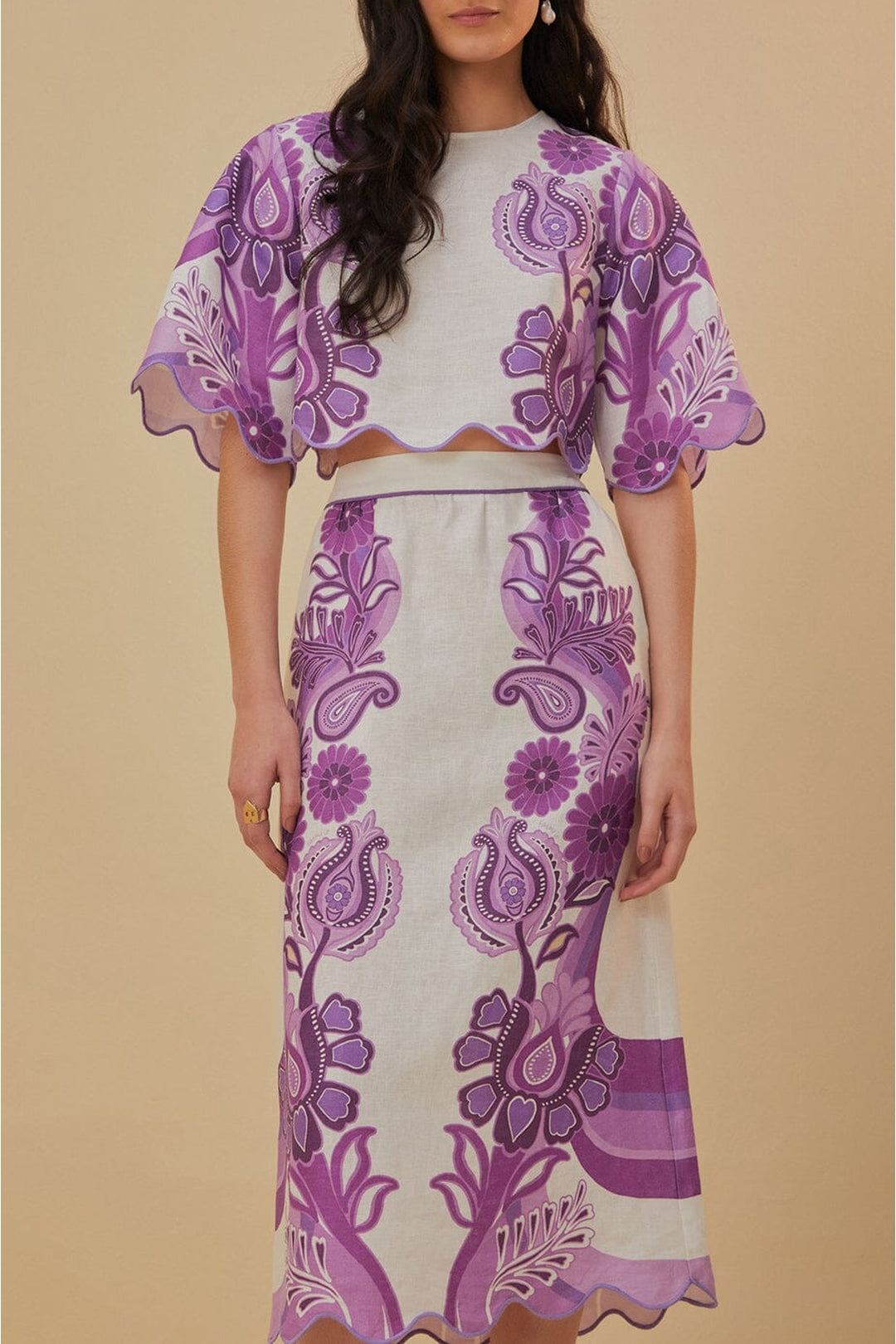 Jupe midi Color Festival en lin - Violet