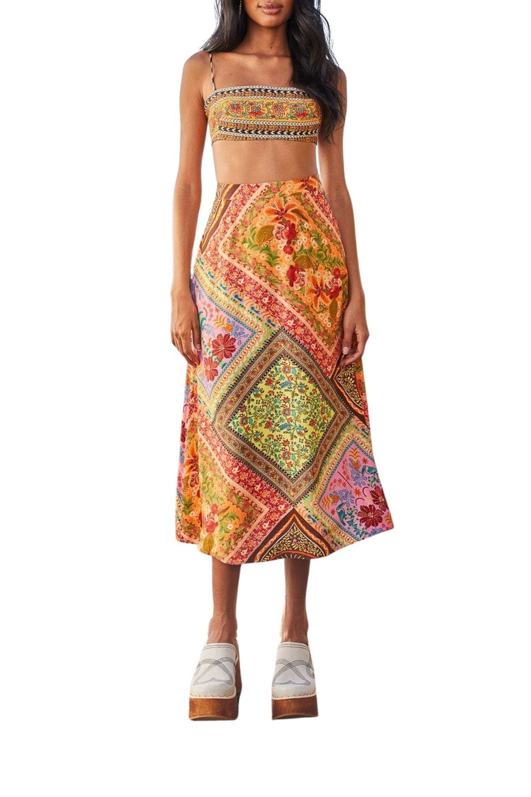 Jupe midi à multiple foulards - Multicolore