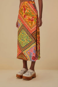 Jupe midi à multiple foulards - Multicolore