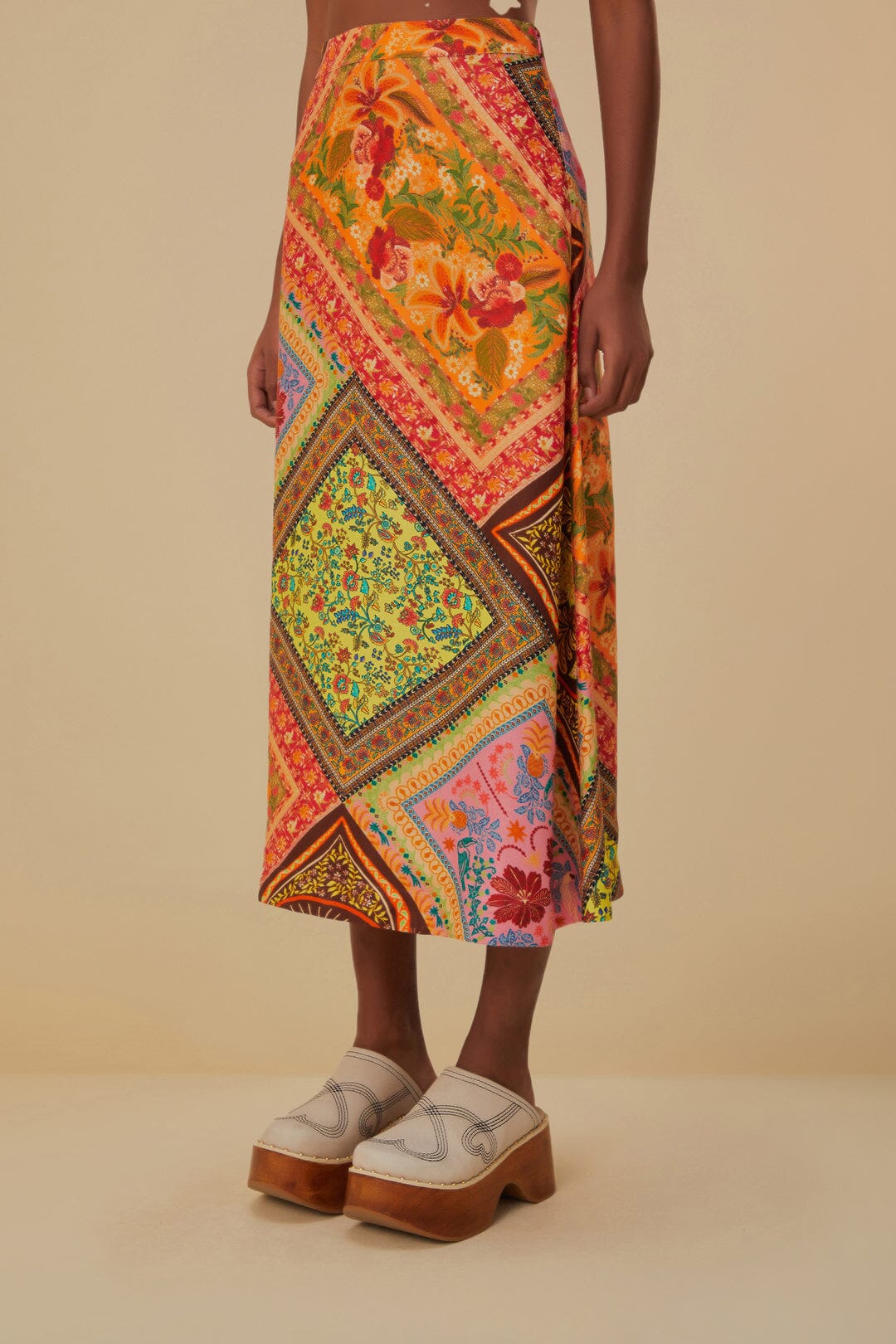 Jupe midi à multiple foulards - Multicolore