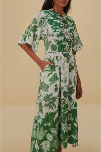 Robe midi à manches courtes âme de la forêt en coton - Vert