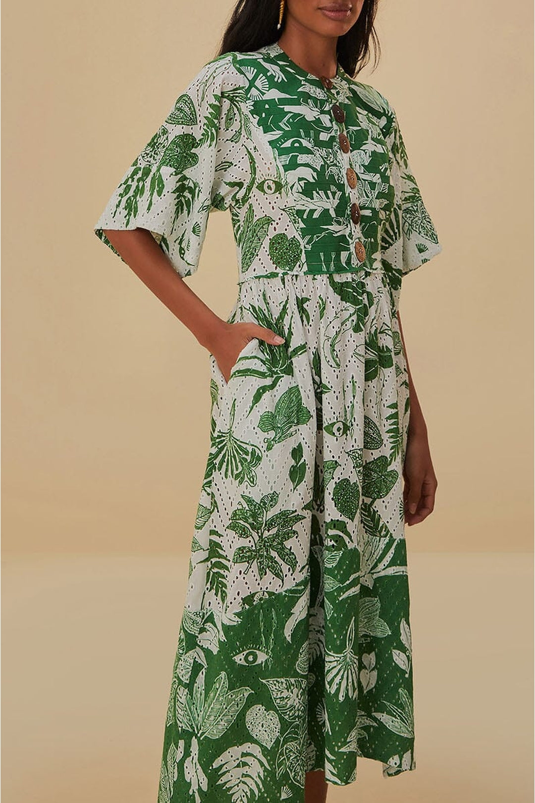 Robe midi à manches courtes âme de la forêt en coton - Vert