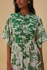 Robe midi à manches courtes âme de la forêt en coton - Vert