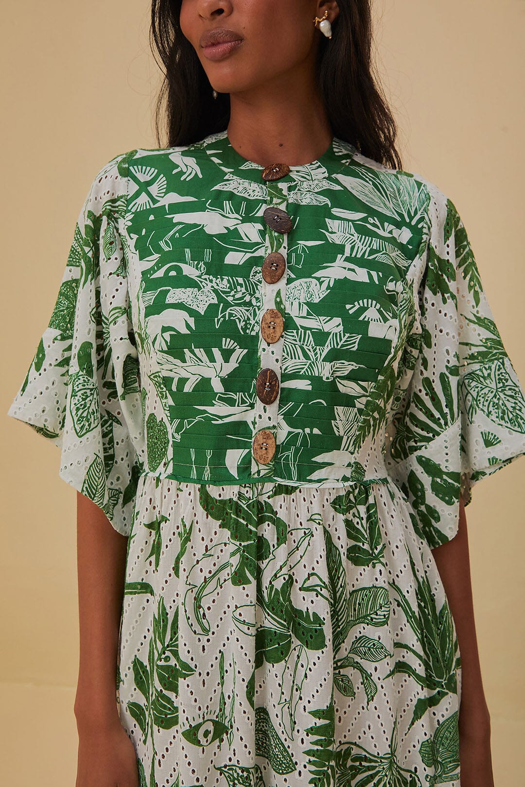 Robe midi à manches courtes âme de la forêt en coton - Vert