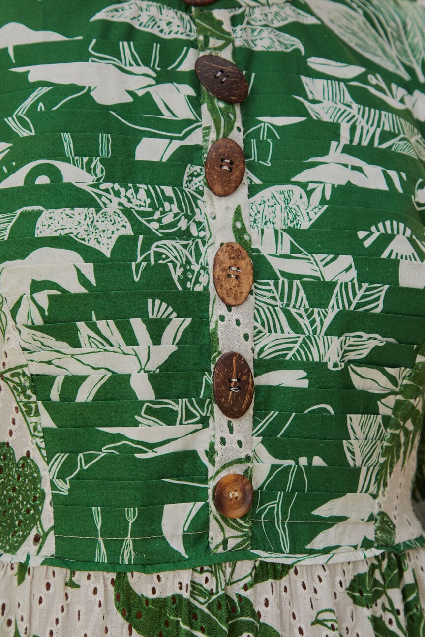 Robe midi à manches courtes âme de la forêt en coton - Vert