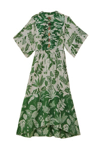 Robe midi à manches courtes âme de la forêt en coton - Vert