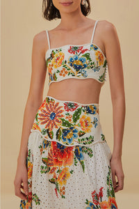 Delicate Garden sleeveless cotton crop top - White