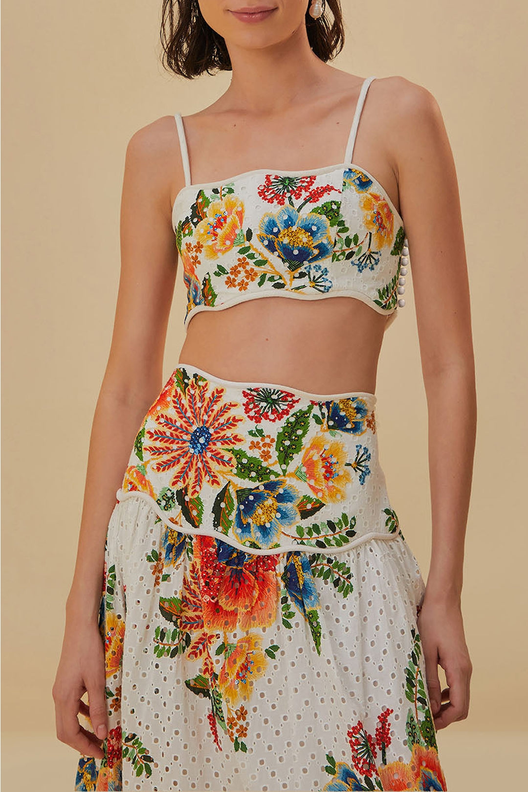 Delicate Garden sleeveless cotton crop top - White