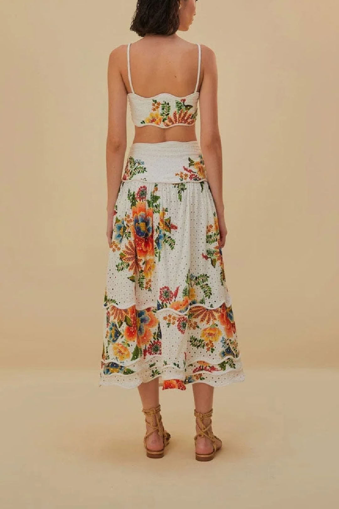 Jupe midi Delicate Garden en coton - Blanc