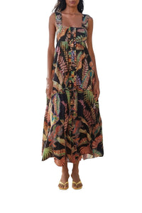 Robe longue Cool Foliage en coton - Noir