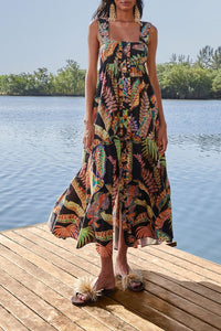 Robe longue Cool Foliage en coton - Noir