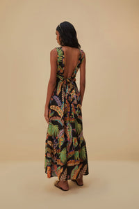 Robe longue Cool Foliage en coton - Noir