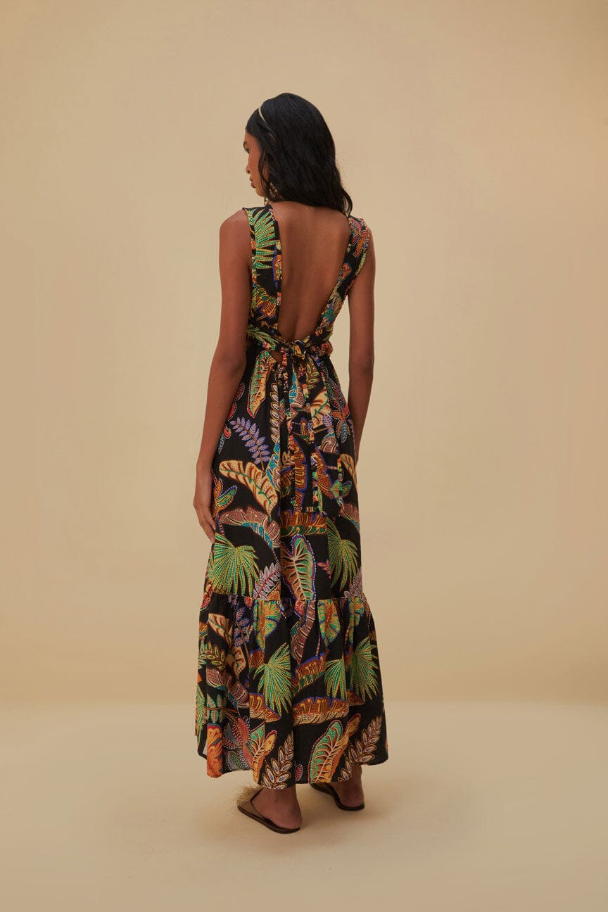 Robe longue Cool Foliage en coton - Noir