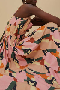 Robe longue à bretelles en lin - Multicolore