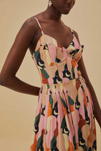 Robe longue à bretelles en lin - Multicolore
