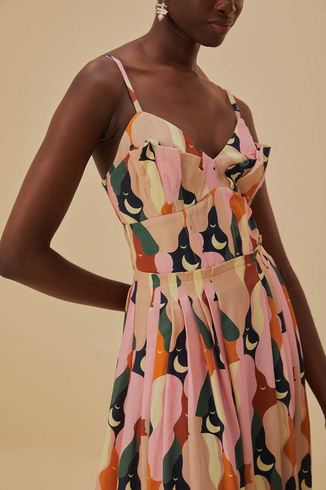 Robe longue à bretelles en lin - Multicolore