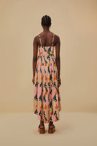 Robe longue à bretelles en lin - Multicolore