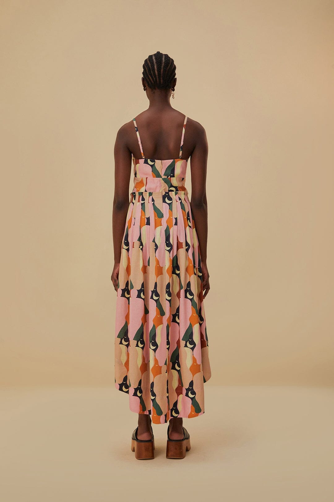 Robe longue à bretelles en lin - Multicolore