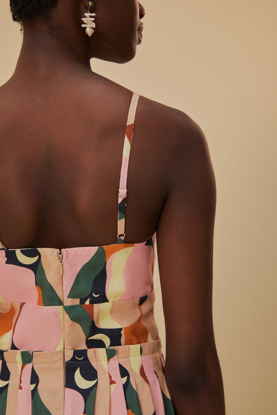 Robe longue à bretelles en lin - Multicolore