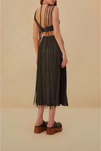 Midi dress with fringed straps - Brown